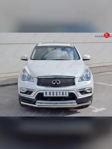 Защита переднего бампера (2 трубыØ63 и 42 мм, нержавейка) SLITKOFF INFINITI Qx50  J50 (2013-2016) дорестайлинг