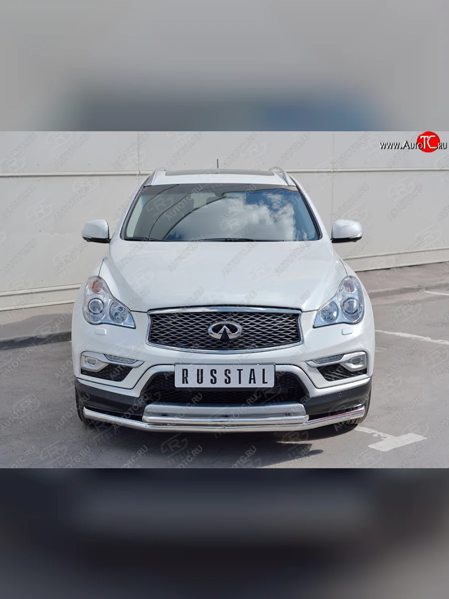 Защита переднего бампера (2 трубыØ63 и 42 мм, нержавейка) SLITKOFF INFINITI Qx50 J50 дорестайлинг (2013-2016)  в Перми Пермском крае