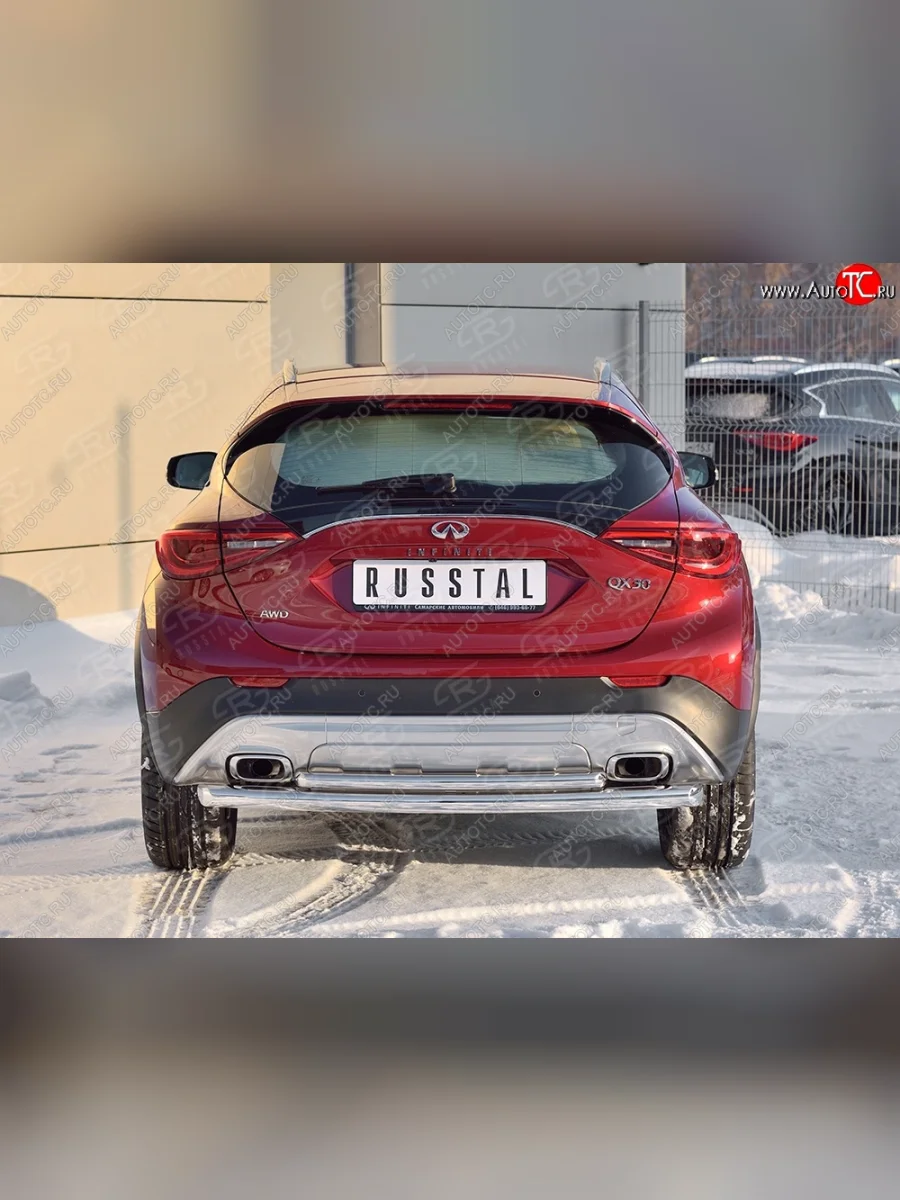 Защита заднего бампера (2 трубы Ø76 и 42 мм, нержавейка) SLITKOFF  INFINITI Qx50 (2013-2016) J50  с доставкой в г. Самара