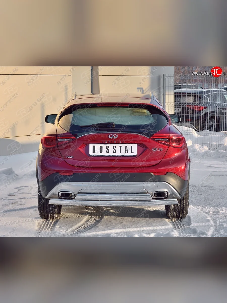 Защита заднего бампера (2 трубы Ø76х42 мм, нержавейка) Russtal INFINITI Qx50 J50 дорестайлинг (2013-2016)  в Самаре Самарской области