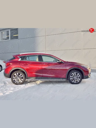 Защита порогов из овальной трубы диаметром 75x42 мм с проступью Russtal INFINITI Qx50 J50 дорестайлинг (2013-2016)