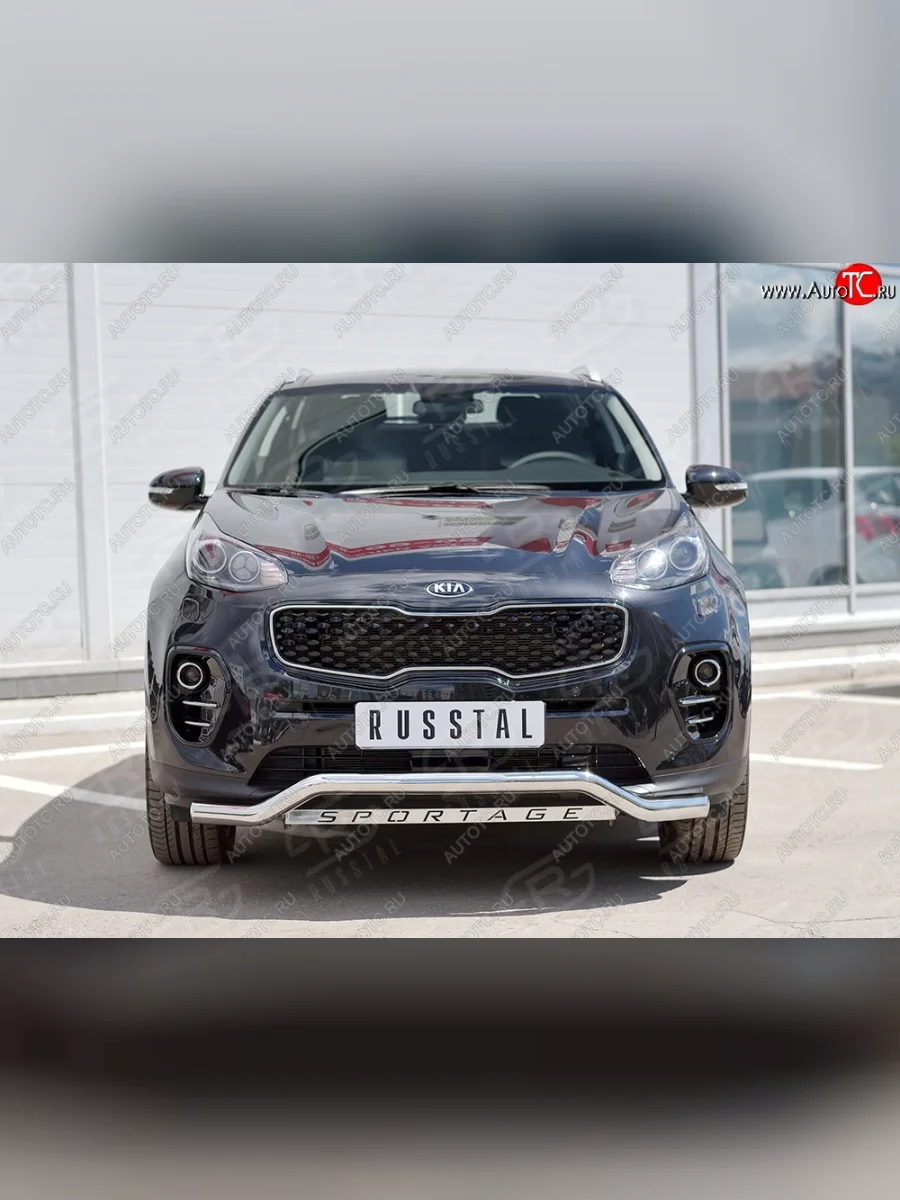 Защита переднего бампера (Ø63 мм волна с надписью, нержавейка) SLITKOFF  KIA Sportage (2016-2018) 4 QL  в Самаре Самарской области