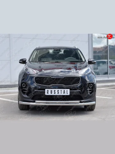 Защита переднего бампера (2 трубыØ63 и 42 мм, нержавейка) SLITKOFF KIA Sportage  4 QL (2016-2018) дорестайлинг