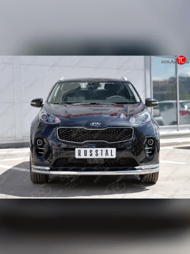 Защита переднего бампера (2 трубы Ø63 и 42 мм (с уголками), нержавейка) SLITKOFF KIA Sportage  4 QL (2016-2018) дорестайлинг