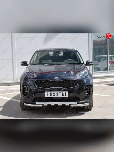 Защита переднего бампера (2 трубы Ø63 мм с зубами, нержавейка) SLITKOFF KIA Sportage  4 QL (2016-2018) дорестайлинг