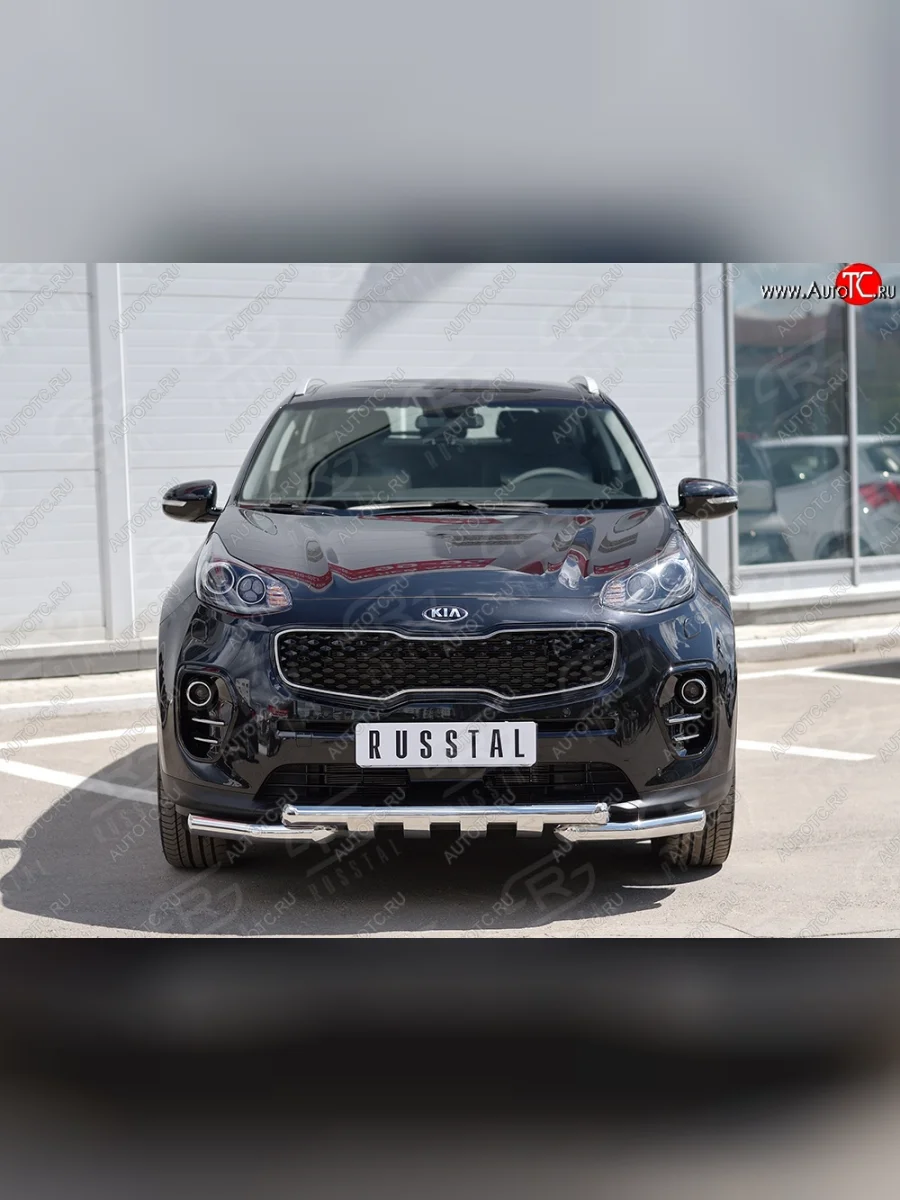 Защита переднего бампера (2 трубы Ø63 мм с зубами, нержавейка) SLITKOFF  KIA Sportage (2016-2018) 4 QL  в Самаре Самарской области