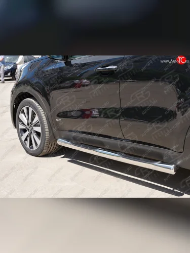 Защита порогов с пластиковыми вставками для ног из круглой трубы диаметром 76 мм SLITKOFF KIA Sportage  4 QL (2016-2018) дорестайлинг