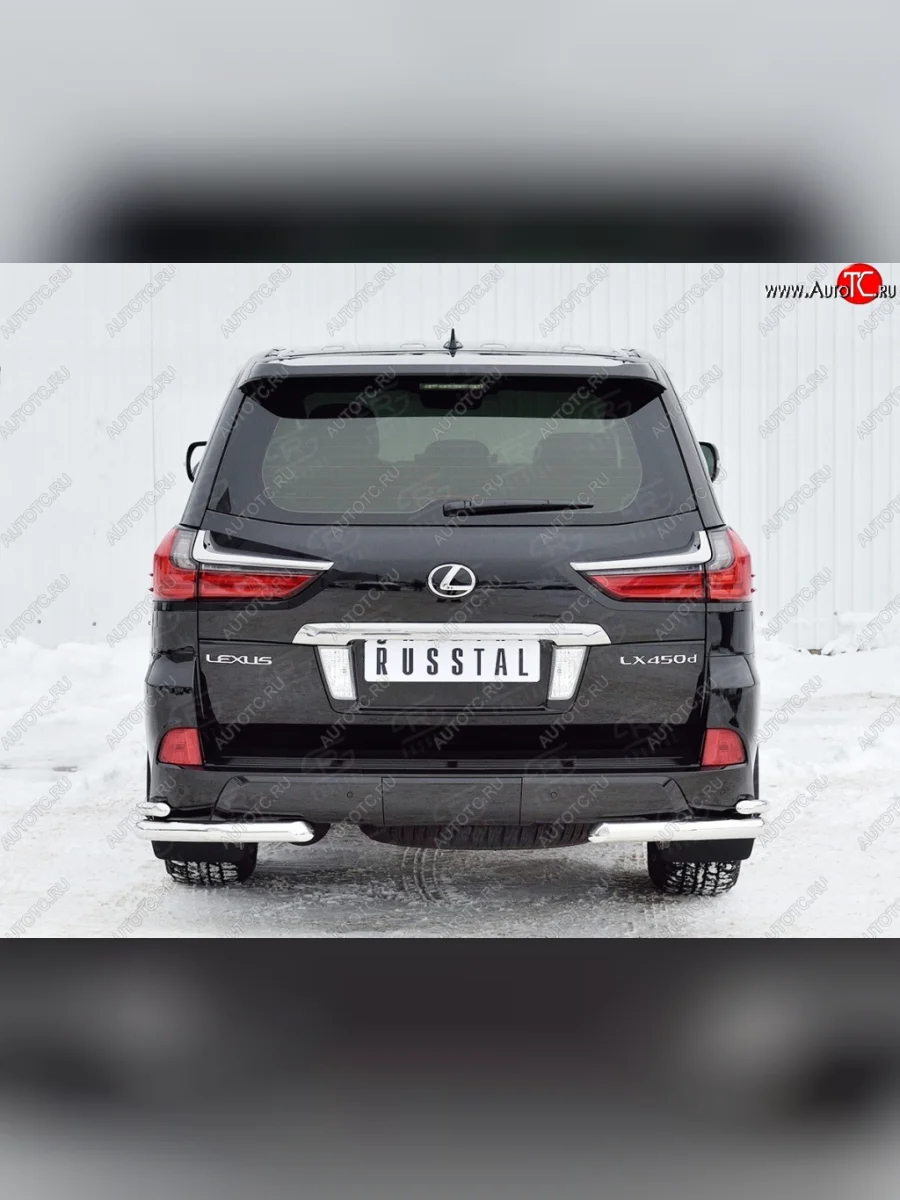 Защита заднего бампера (2 трубы Ø63 и 42 мм уголки, нержавейка) SLITKOFF Lexus LX450d J200 2-ой рестайлинг (2015-2022)  с доставкой в г. Керчь