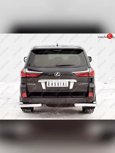 Защита заднего бампера из двойных боковых уголков с диаметром труб 76 и 42 мм SLITKOFF Lexus LX450d  J200 (2015-2022) 2-ой рестайлинг