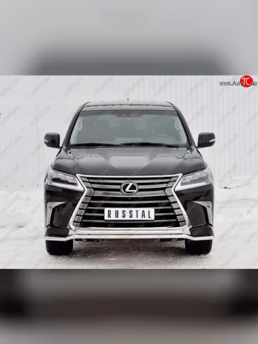 Защита переднего бампера (2 трубы Ø42 мм, нержавейка) Petroil Tuning Lexus LX450d  J200 (2015-2022) 2-ой рестайлинг