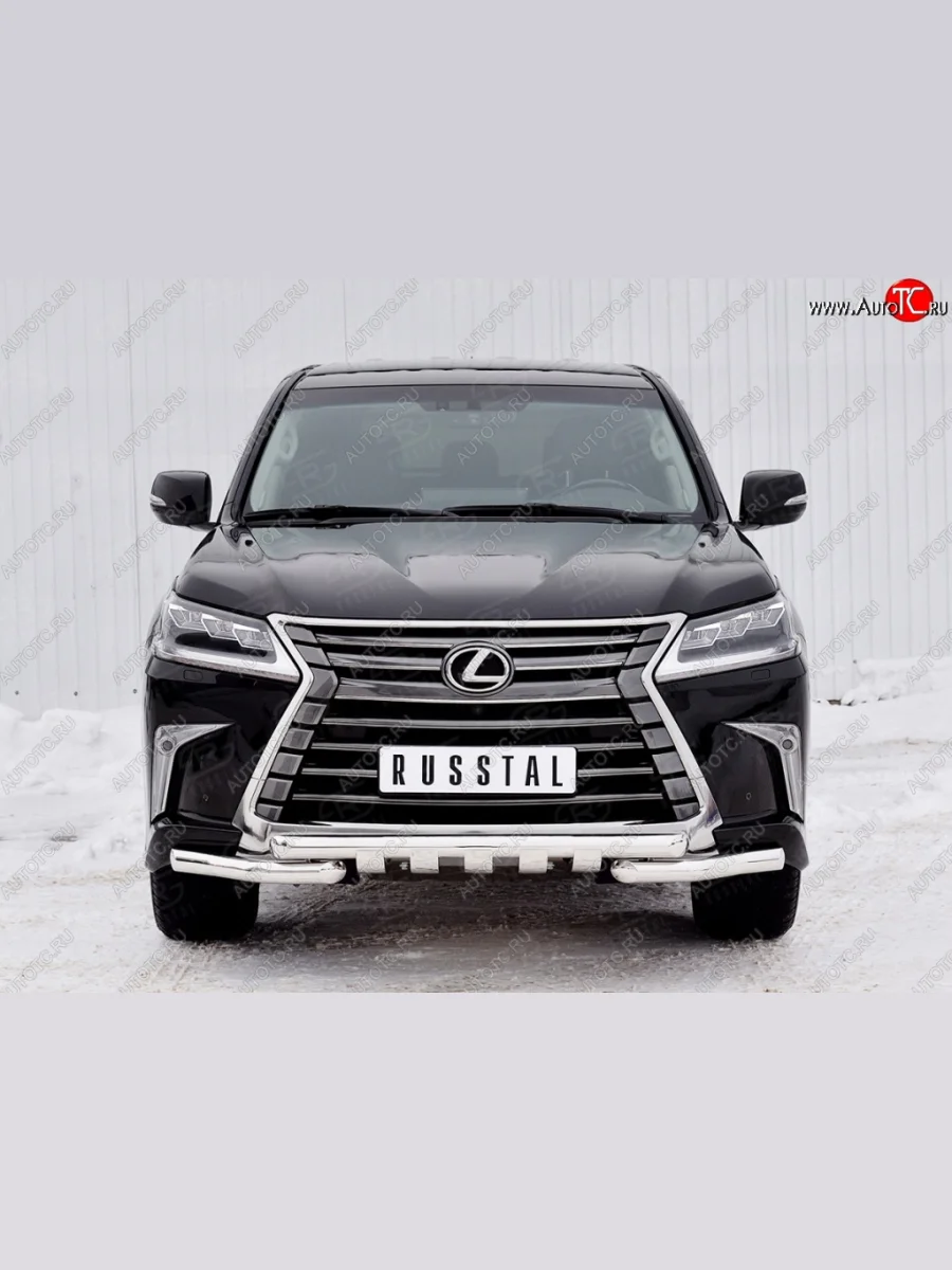 Защита переднего бампера (2 трубы Ø63 мм с зубами, нержавейка) SLITKOFF  Lexus LX450d (2015-2022) J200  в Самаре Самарской области