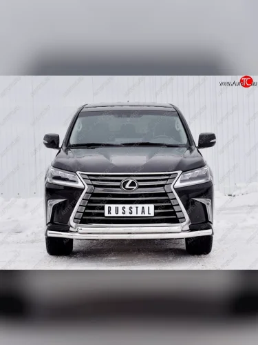 Защита переднего бампера (2 трубыØ63 мм, нержавейка) SLITKOFF Lexus LX450d  J200 (2015-2022) 2-ой рестайлинг