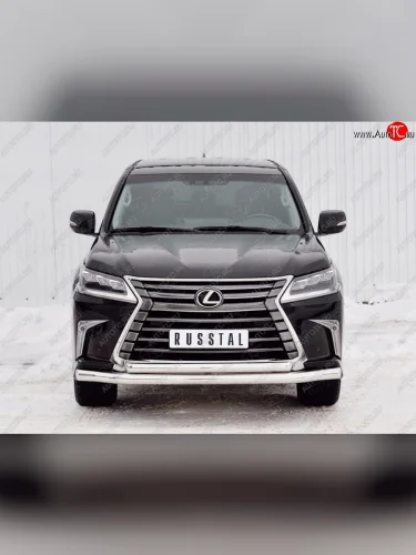 Защита переднего бампера (2 трубыØ76 и 63 мм, нержавейка) SLITKOFF Lexus LX450d  J200 (2015-2022) 2-ой рестайлинг