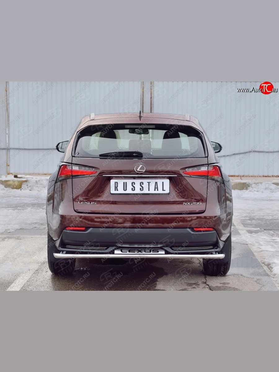 Защита заднего бампера (Ø42 мм с надписью, нержавейка) SLITKOFF Lexus NX200 Z10 дорестайлинг (2014-2017)  в Керчи Республика Крым