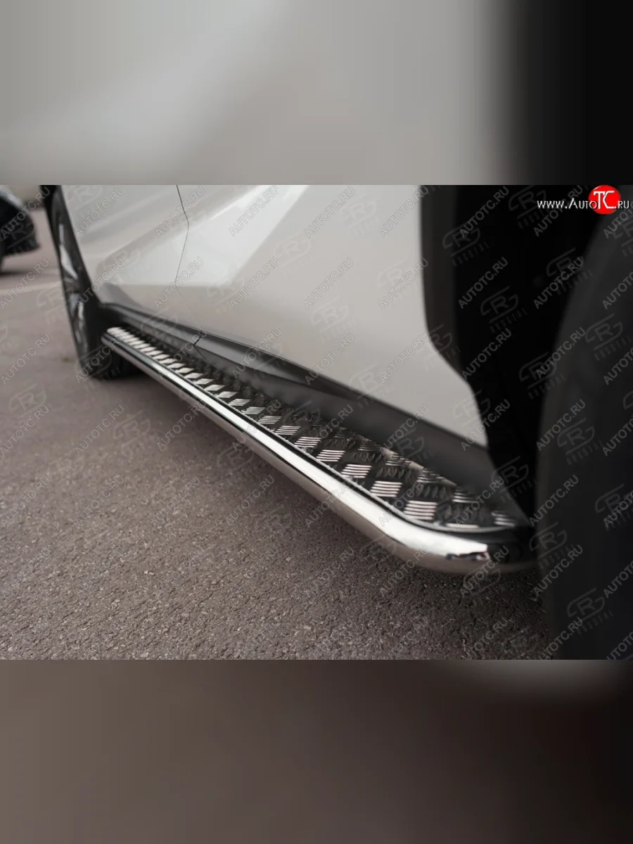 Порожки для ног (Ø42) SLITKOFF Lexus NX200 Z10 дорестайлинг (2014-2017) (лист - алюминий, профиль - нержавейка)  в Самаре Самарской области