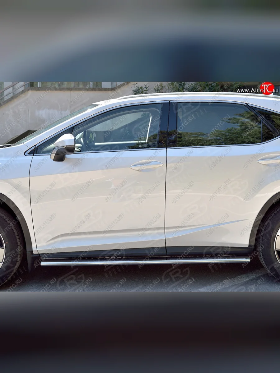 Защита порогов с круглыми вставками для ног из овальной трубы диаметром 120x60 мм Russtal Lexus RX 200T AL20 дорестайлинг (2015-2017)  в Перми Пермском крае