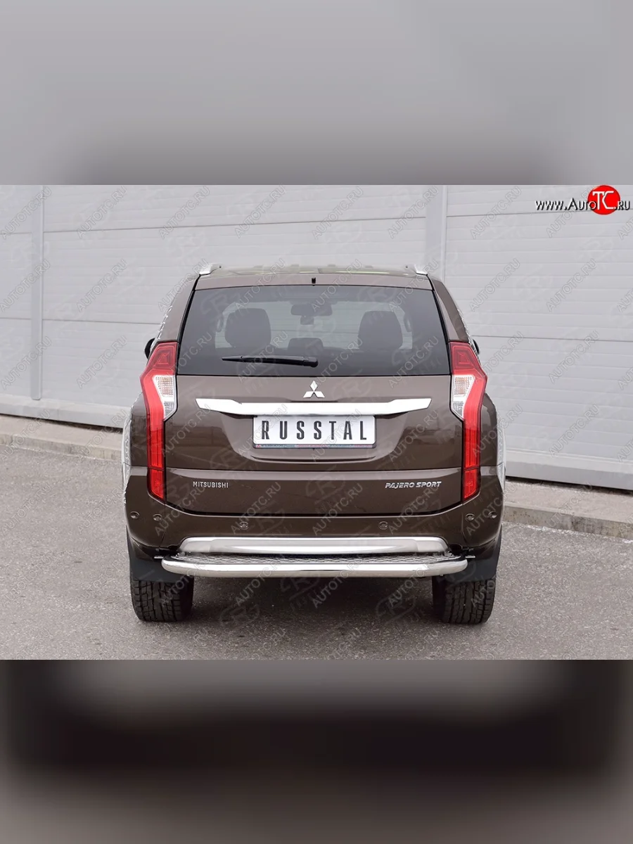 Защита заднего бампера (Ø63 мм, нержавейка) SLITKOFF  Mitsubishi Pajero Sport (2015-2021) QE (лист - алюминий, профиль - нержавейка)  В Кинешме Ивановской области