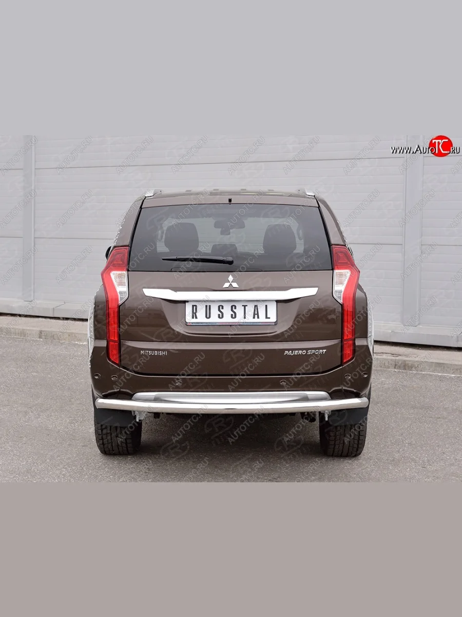 Защита заднего бампера (Ø63 мм, нержавейка) SLITKOFF Mitsubishi Pajero Sport QE дорестайлинг (2015-2021)  в Самаре Самарской области