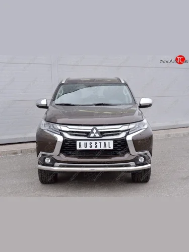 Защита переднего бампера (Ø63 мм, нержавейка) SLITKOFF Mitsubishi Pajero Sport  QE (2015-2021) дорестайлинг