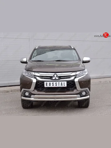 Защита переднего бампера (2 трубыØ63 и 75х42 мм, нержавейка) Russtal Mitsubishi Pajero Sport QE дорестайлинг (2015-2021)