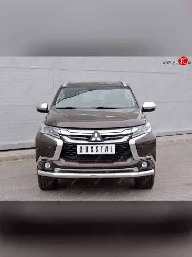 Защита переднего бампера (Ø76 мм, нержавейка) SLITKOFF Mitsubishi Pajero Sport  QE (2015-2021) дорестайлинг