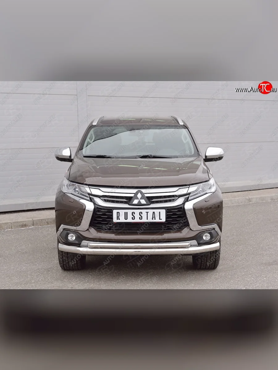Защита переднего бампера (2 трубыØ76 и 42 мм, нержавейка) SLITKOFF  Mitsubishi Pajero Sport (2015-2021) QE  в Самаре Самарской области