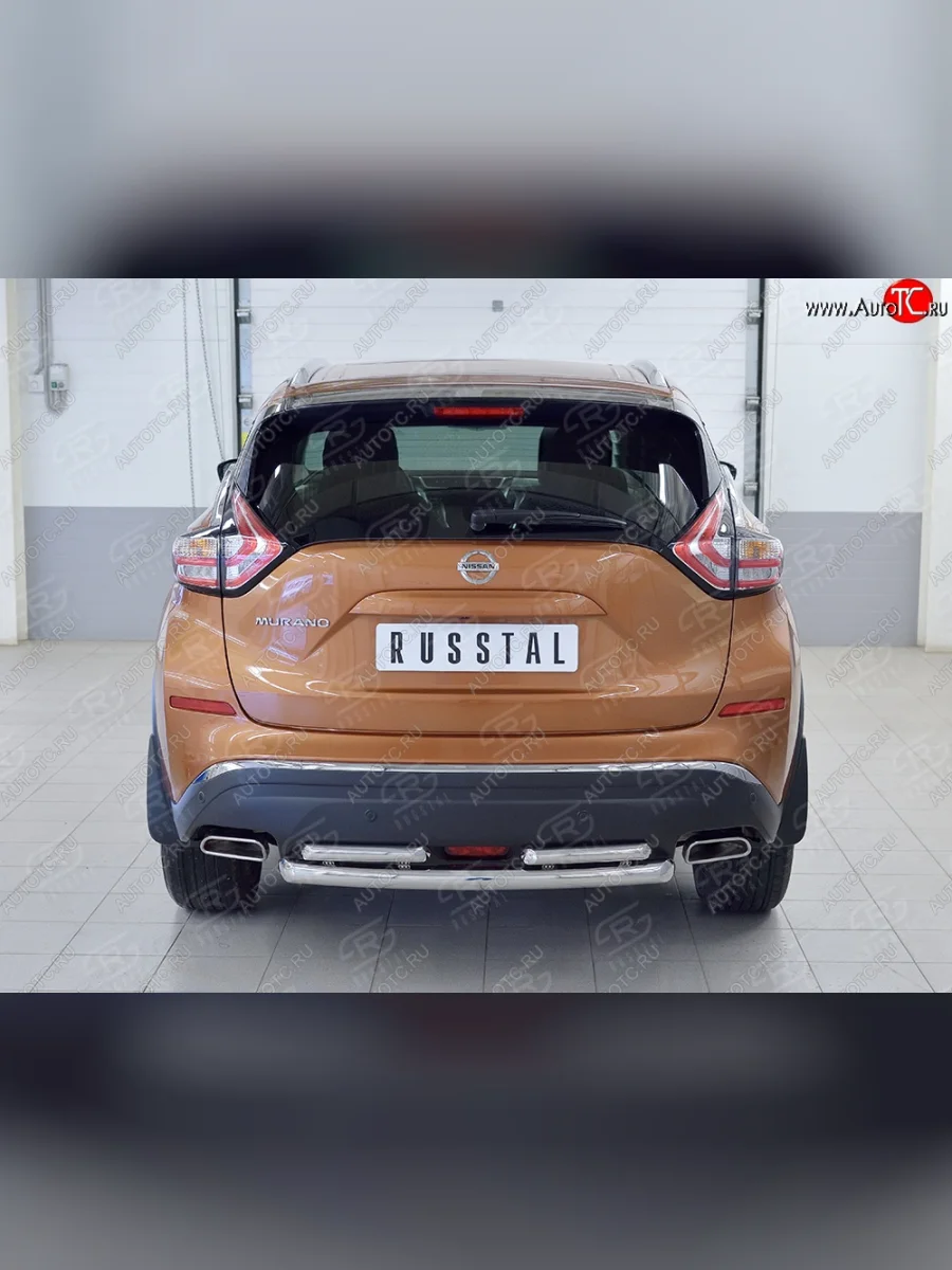 Защита заднего бампера (2 трубы Ø63 и 42 мм, нержавейка) SLITKOFF Nissan Murano 3 Z52 дорестайлинг (2015-2022)  в Самаре Самарской области