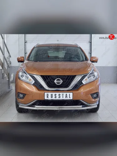 Защита переднего бампера (2 трубыØ42 мм, нержавейка) SLITKOFF Nissan Murano  3 Z52 (2015-2022) дорестайлинг