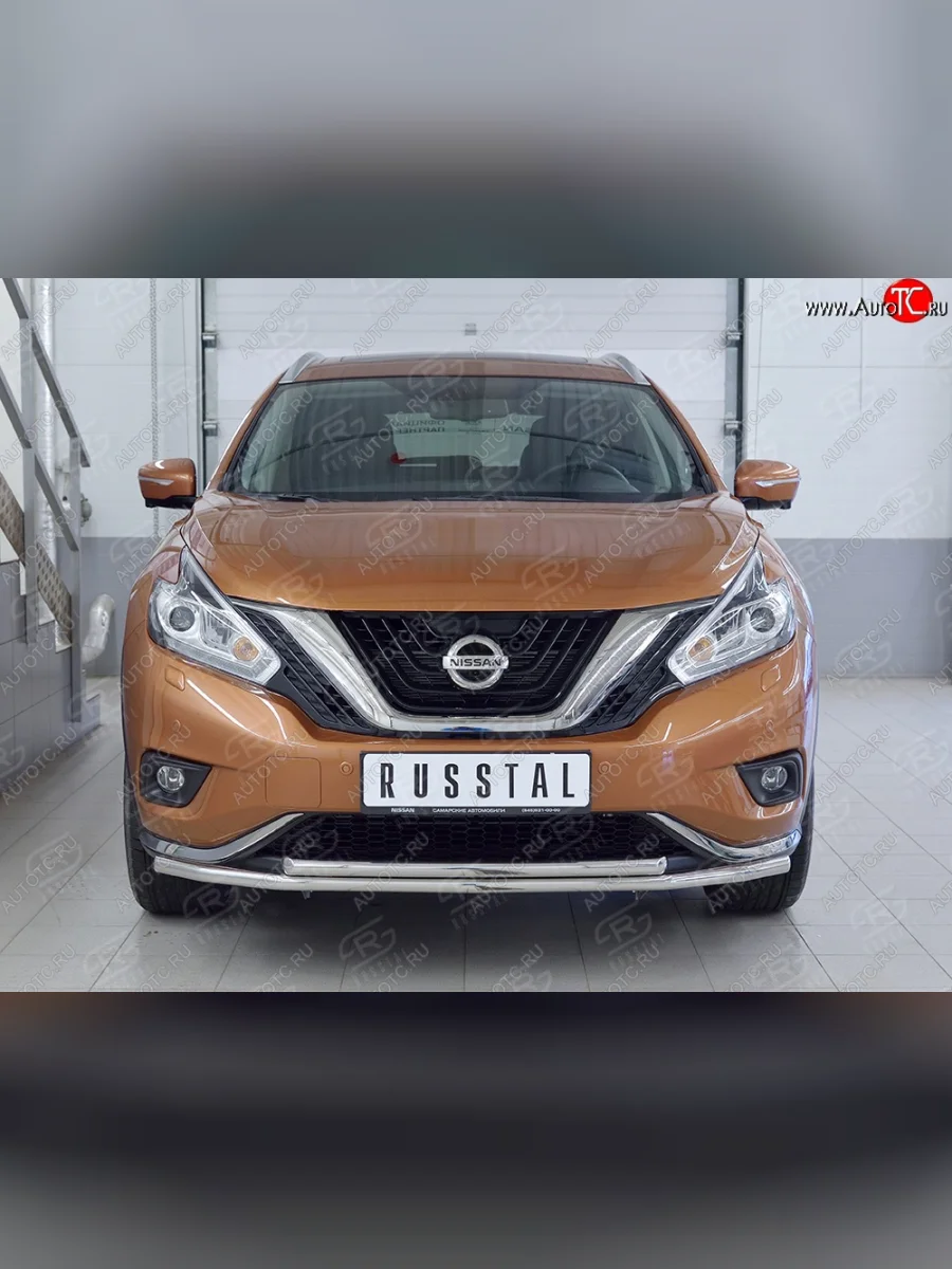 Защита переднего бампера (2 трубыØ42 мм, нержавейка) SLITKOFF Nissan Murano 3 Z52 дорестайлинг (2015-2022)  в Самаре Самарской области