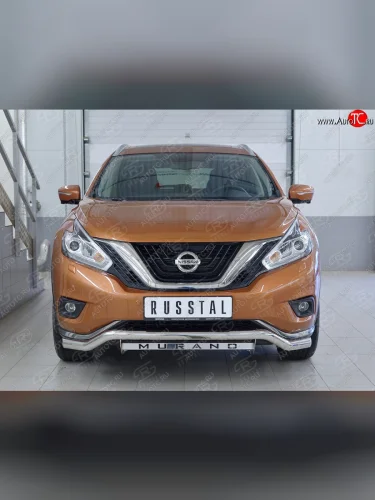 Защита переднего бампера (Ø63 мм волна с недписью, нержавейка) SLITKOFF Nissan Murano  3 Z52 (2015-2022) дорестайлинг