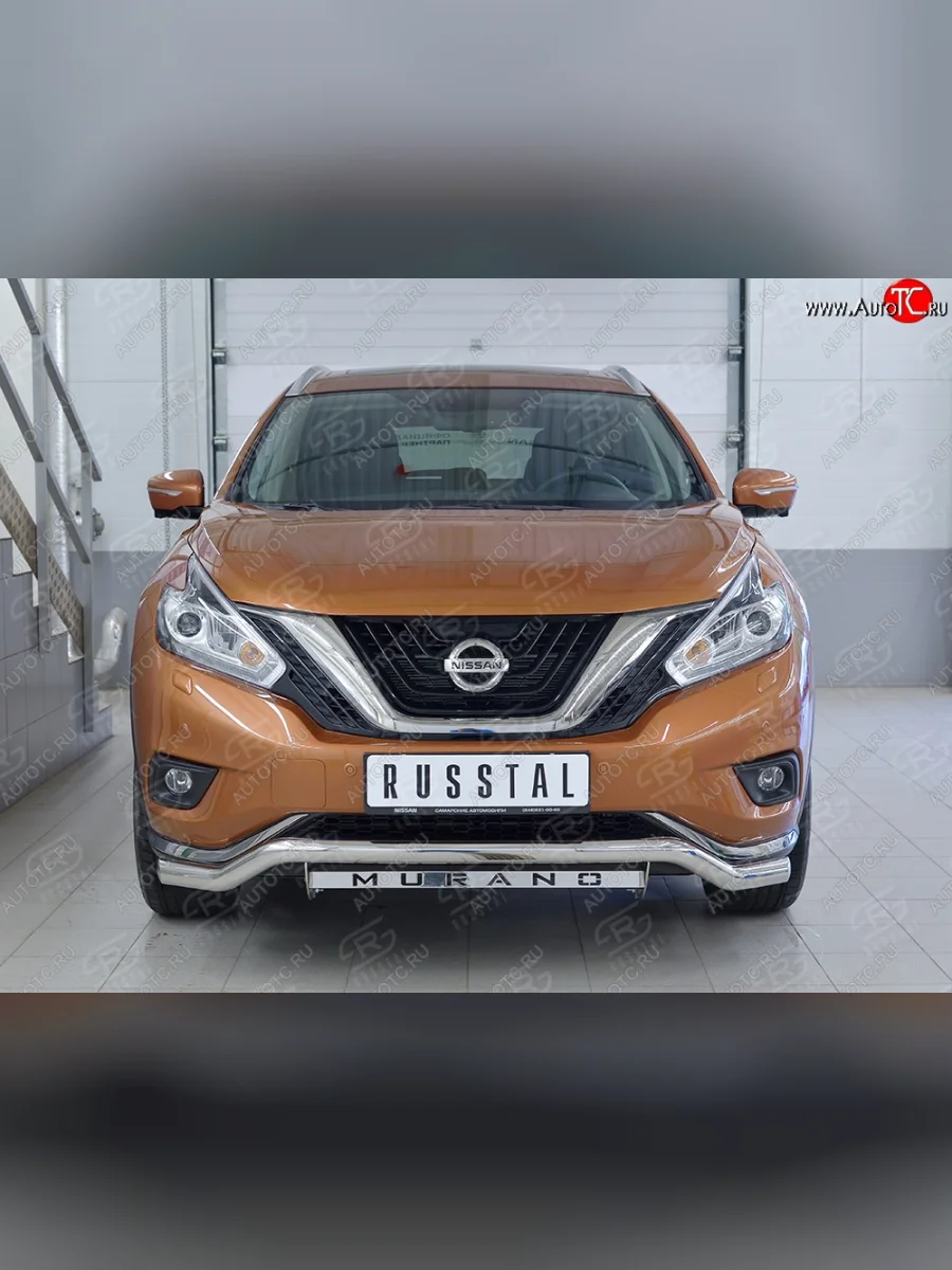 Защита переднего бампера (Ø63 мм волна с недписью, нержавейка) SLITKOFF  Nissan Murano (2015-2022) 3 Z52  в Самаре Самарской области