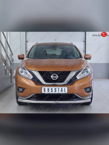Защита переднего бампера (Ø63 мм, нержавейка) SLITKOFF Nissan Murano  3 Z52 (2015-2022) дорестайлинг