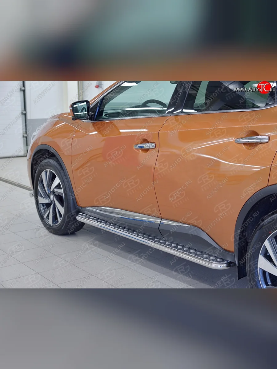Порожки для ног (Ø42) SLITKOFF Nissan Murano 3 Z52 дорестайлинг (2015-2022) (лист - алюминий, профиль - нержавейка)  в Самаре Самарской области