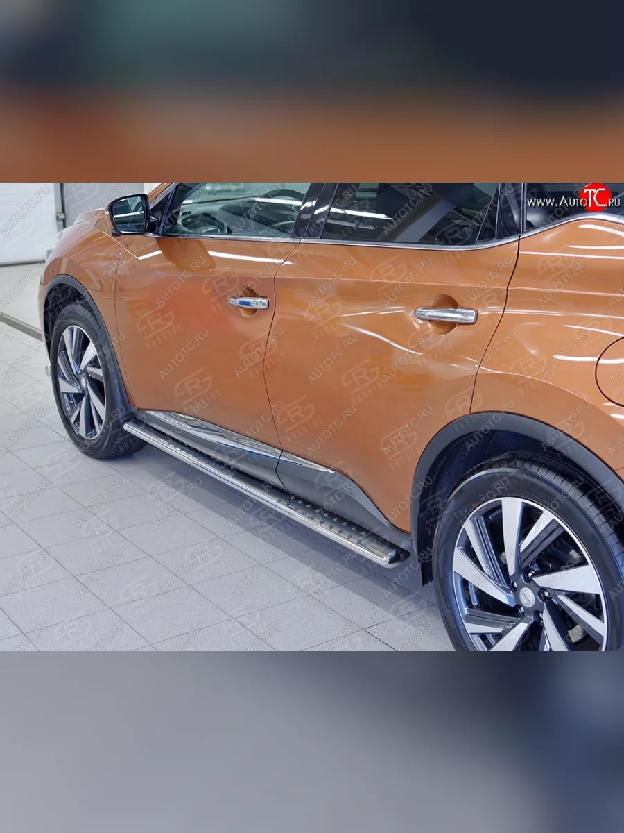 Защита порогов из овальной трубы диаметром 120x60 мм с проступью Russtal Nissan Murano 3 Z52 дорестайлинг (2015-2022)  в Самаре Самарской области