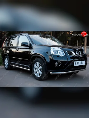 Защита переднего бампера (Ø76 мм, нержавейка) SLITKOFF Nissan X-trail  2 T31 (2010-2015) рестайлинг