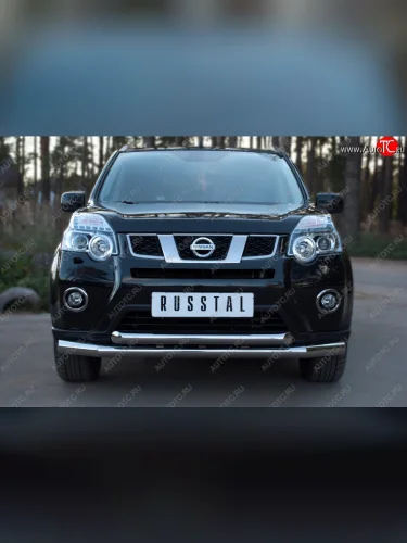 Защита переднего бампера (2 трубыØ76 и 63 мм, нержавейка) SLITKOFF Nissan X-trail  2 T31 (2010-2015) рестайлинг
