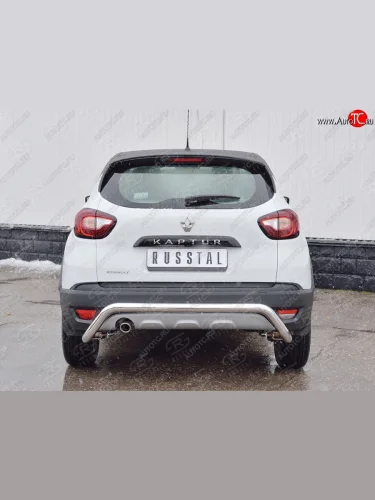 Защита заднего бампера (Ø63 мм волна под машину, нержавейка) SLITKOFF Renault Kaptur дорестайлинг (2016-2020)