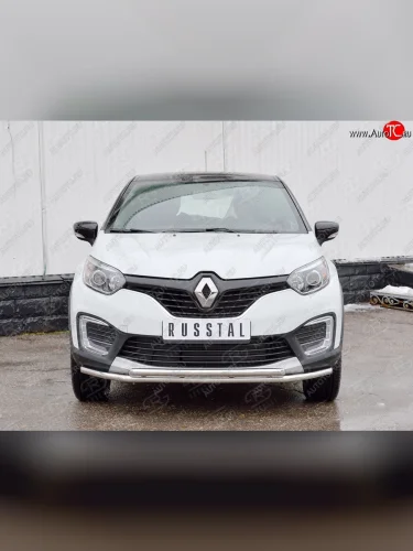 Защита переднего бампера (2 трубыØ42 мм, нержавейка) SLITKOFF Renault Kaptur дорестайлинг (2016-2020)