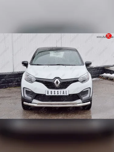 Защита переднего бампера (2 трубыØ63 и 75х42 мм, нержавейка) Russtal Renault Kaptur дорестайлинг (2016-2020)
