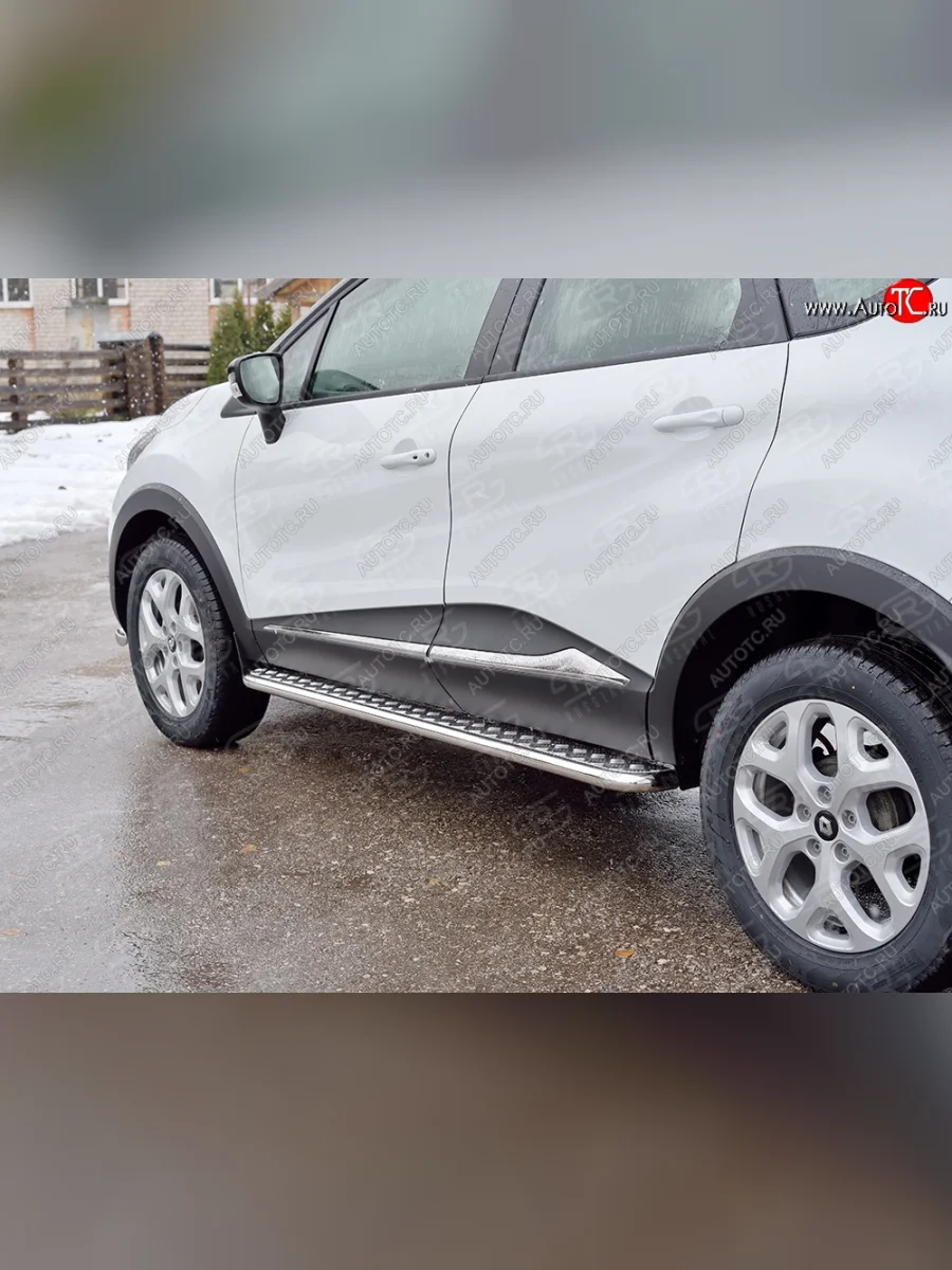 Порожки для ног (Ø42) SLITKOFF Renault Kaptur рестайлинг (2020-2022) (лист - алюминий, профиль - нержавейка)  в Керчи Республика Крым