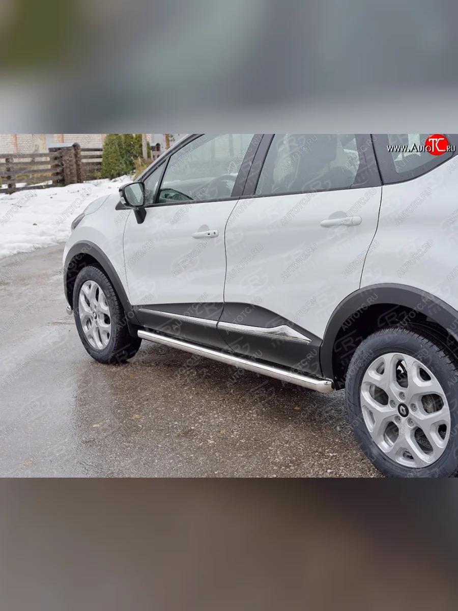 Защита порогов из круглой трубы диаметром 63 мм SLITKOFF Renault Kaptur дорестайлинг (2016-2020)  с доставкой в г. Керчь