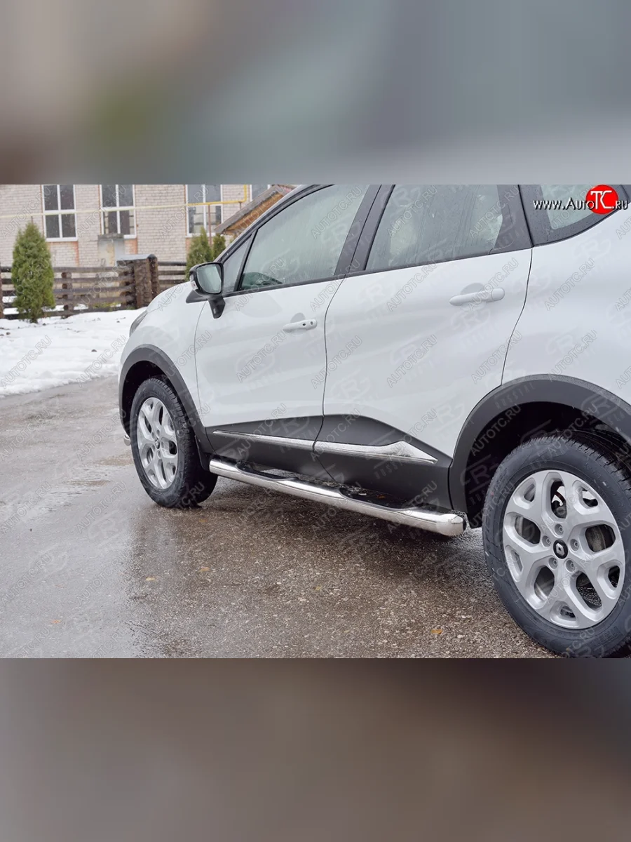 Защита порогов с пластиковыми вставками для ног из овальной трубы диаметром 75x42 мм SLITKOFF Renault Kaptur дорестайлинг (2016-2020)  с доставкой в г. Керчь