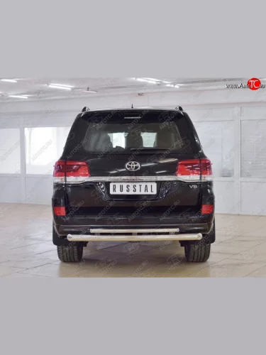 Защита заднего бампера (2 трубы Ø76 и 42 мм, нержавейка) Russtal Toyota Land Cruiser 200 2-ой рестайлинг (2015-2021)