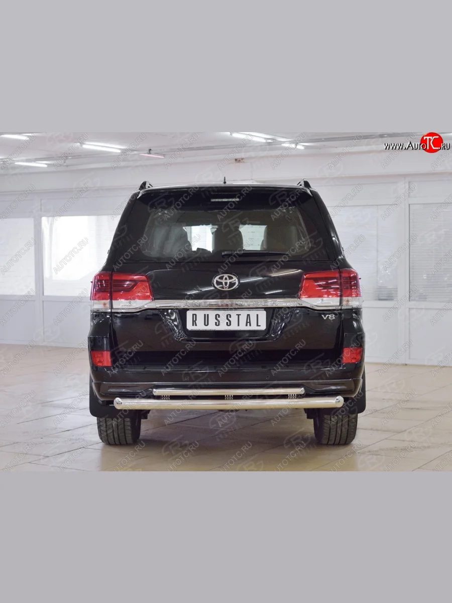 Защита заднего бампера (2 трубы Ø76 и 42 мм, нержавейка) Russtal Toyota Land Cruiser 200 2-ой рестайлинг (2015-2021)  в Самаре Самарской области
