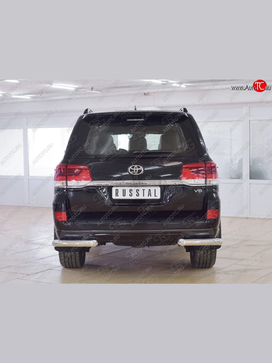 Защита заднего бампера (Ø76 мм уголки, нержавейка) SLITKOFF Toyota Land Cruiser 200 2-ой рестайлинг (2015-2021)  в Воронеже Воронежской области