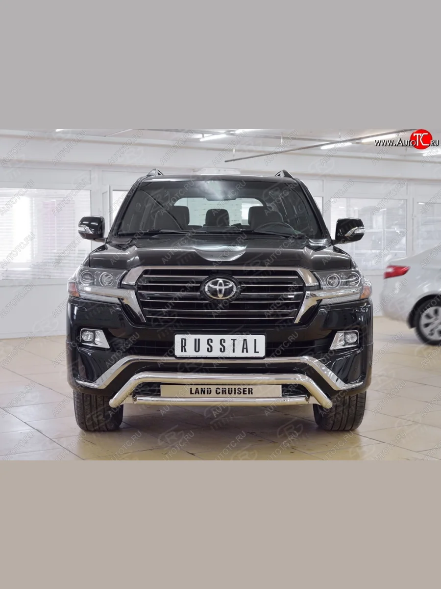 Защита переднего бампера (2 трубыØ63 мм с надписью, нержавейка, EXECUTIVE) SLITKOFF  Toyota Land Cruiser (2015-2021) 200  в Самаре Самарской области