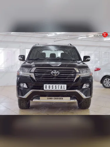Защита переднего бампера (Ø63 мм с надписью, нержавейка) SLITKOFF Toyota Land Cruiser  200 (2015-2021) 2-ой рестайлинг