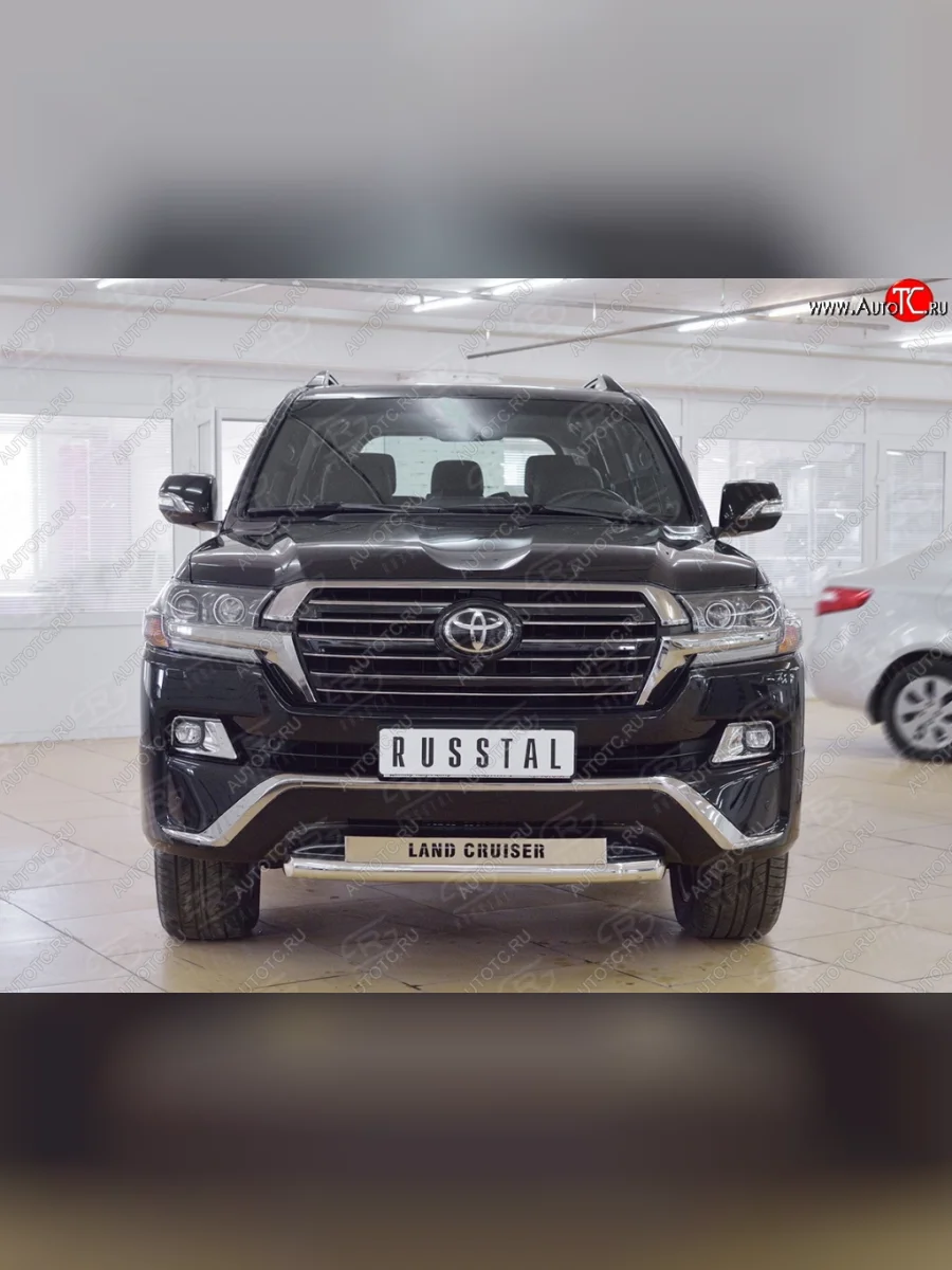Защита переднего бампера (Ø63 мм с надписью, нержавейка) SLITKOFF  Toyota Land Cruiser (2015-2021) 200  в Самаре Самарской области