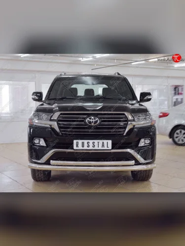 Защита переднего бампера (2 трубыØ76 и 63 мм, нержавейка) SLITKOFF Toyota Land Cruiser  200 (2015-2021) 2-ой рестайлинг