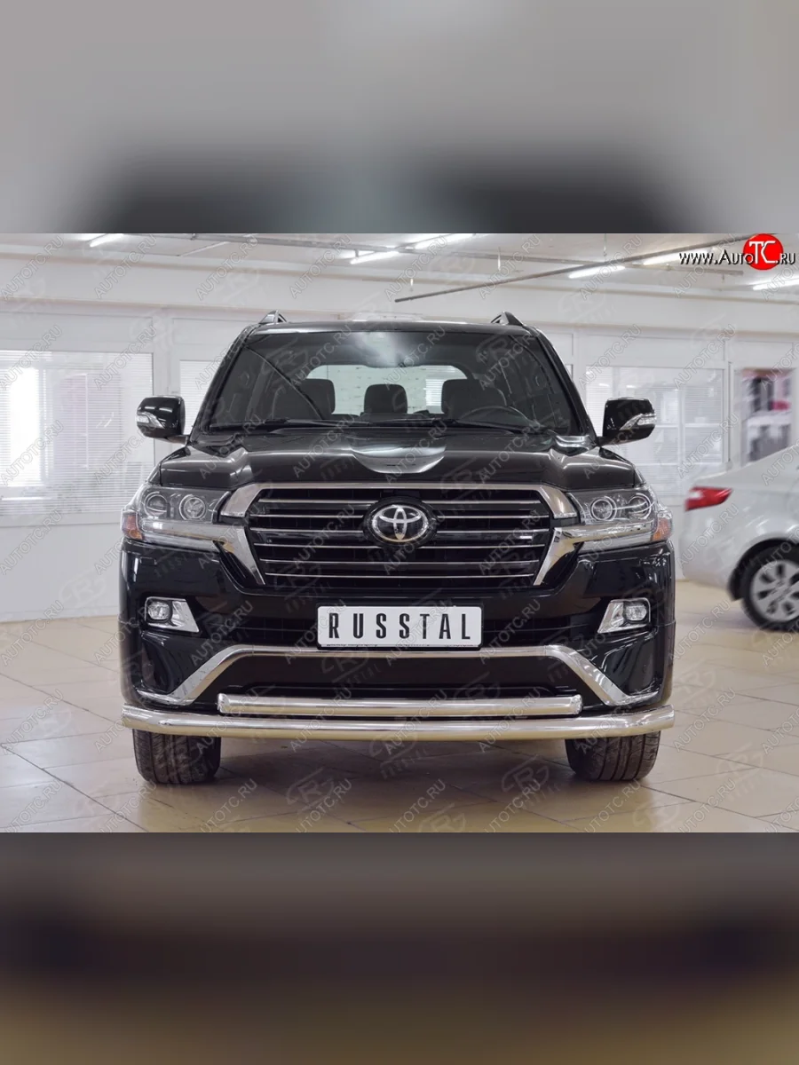 Защита переднего бампера (2 трубыØ76 и 63 мм, нержавейка) SLITKOFF  Toyota Land Cruiser (2015-2021) 200  в Самаре Самарской области